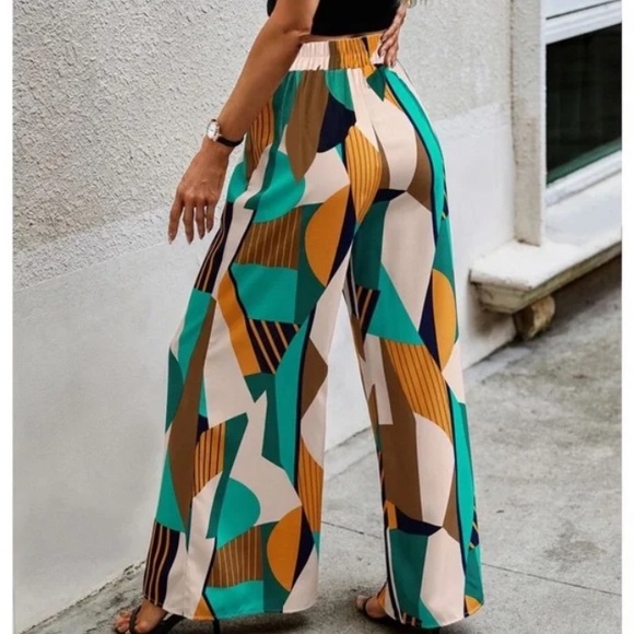 Boho High Waist Print Pocket Wide Leg Palazzo Pants - Picture 3 of 5